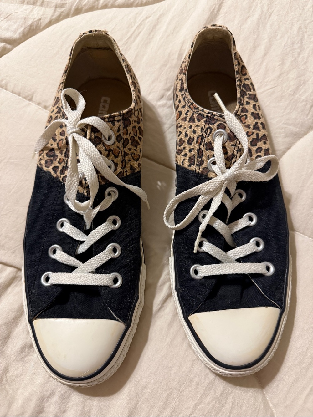 Converse Black Sneakers with Leopard Accent, women’s 9